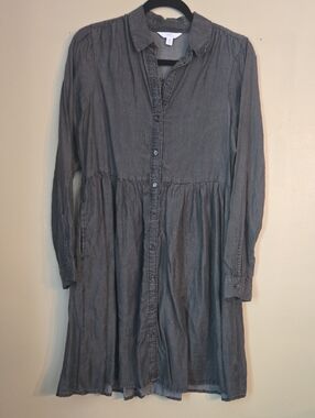 Time and Tru Charcoal Button-Up Dress